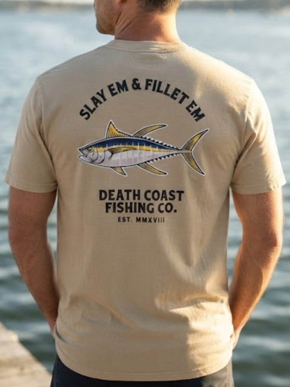 Death Coast Supply Co. Beige Fishing Graphic Short-Sleeve Crewneck T-Shirt